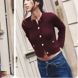 Zara Women's Burgundy Knit Cardigan